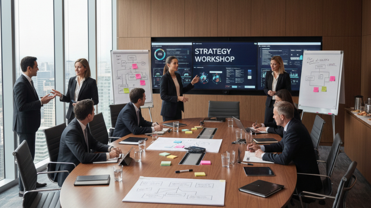 Senior leadership reviewing an AI governance and execution roadmap